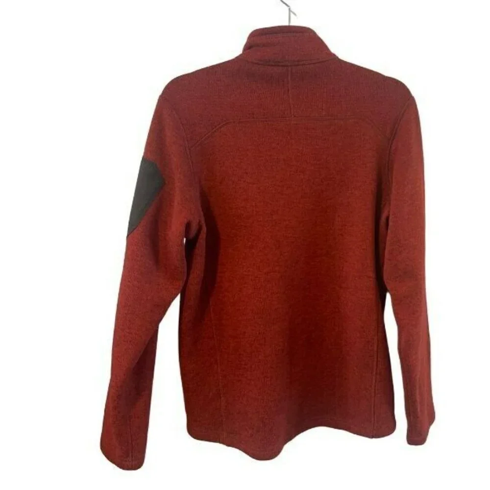 Eddie Bauer Mens M Orange Sweater Fleece Quarter-Zip Pullover sleeve pocket